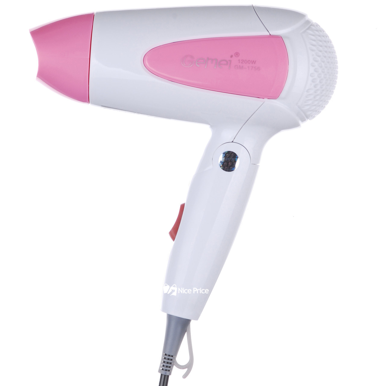 Фен дорожній Gemei GM-1756 1200W Рожевий (5205), фото 1