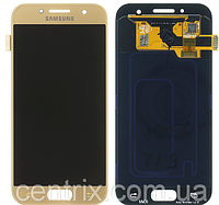 Дисплей (экран) для Samsung A320F Galaxy A3 (2017) + тачскрин, золотистый, Gold Sand, оригинал