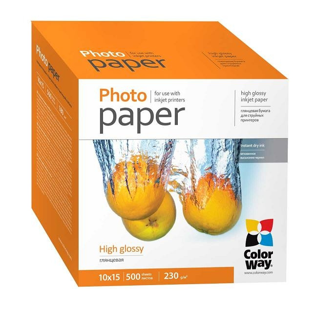 Фотопапір ColorWay глянсовий 230 г/м2, 10х15, 500 л. (PG2305004R)
