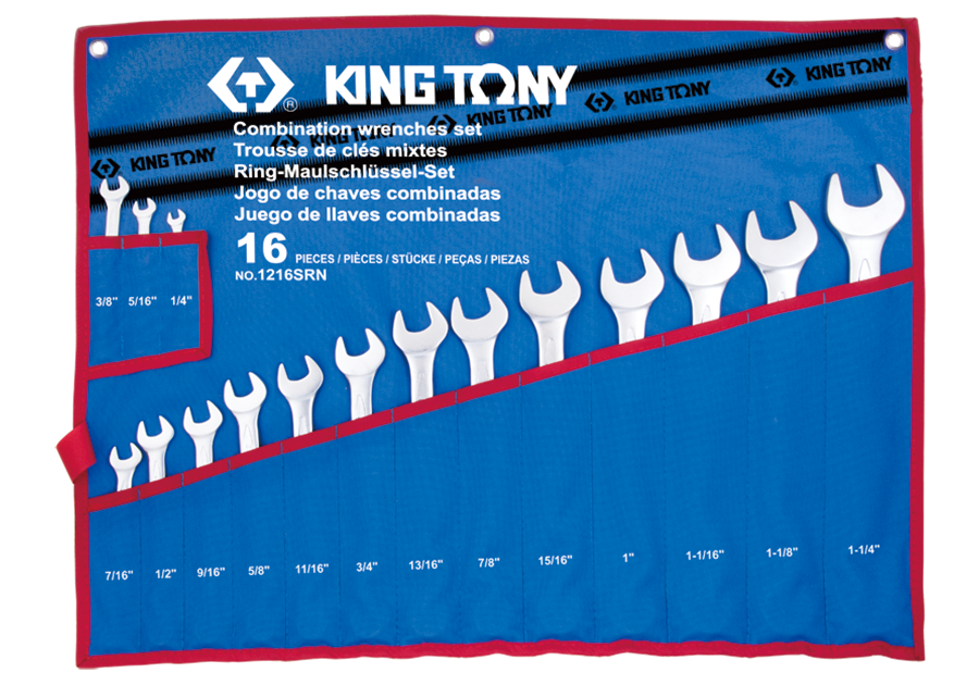 Набір комбінованих ключів 16 предметів дюйм King Tony 1216SRN (Тайвань)