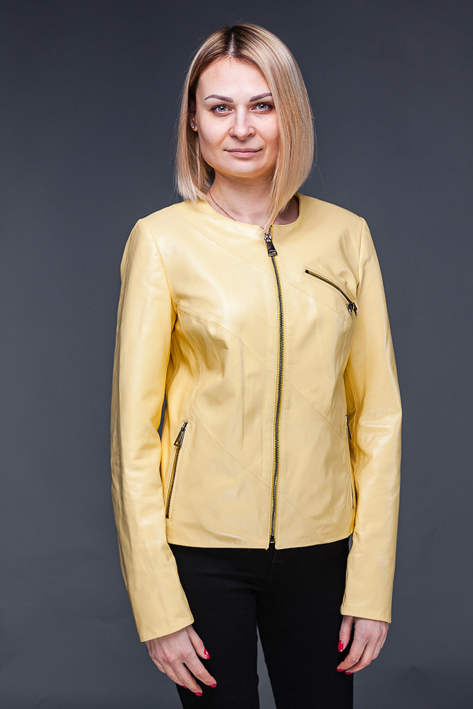 Жіноча шкіряна куртка жовта