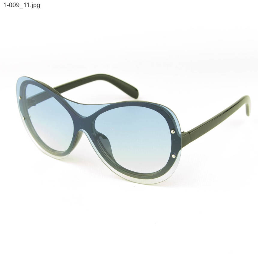 Якісні стильні сонцезахисні окуляри - Чорні з блакитною лінзою - 1-009, фото 2