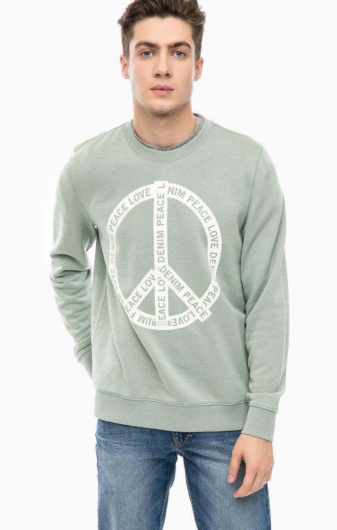 Свитшот мятного цвета с принтом Peace от Mustang jeans в размере M 48/50 - фото 1 - id-p919536294