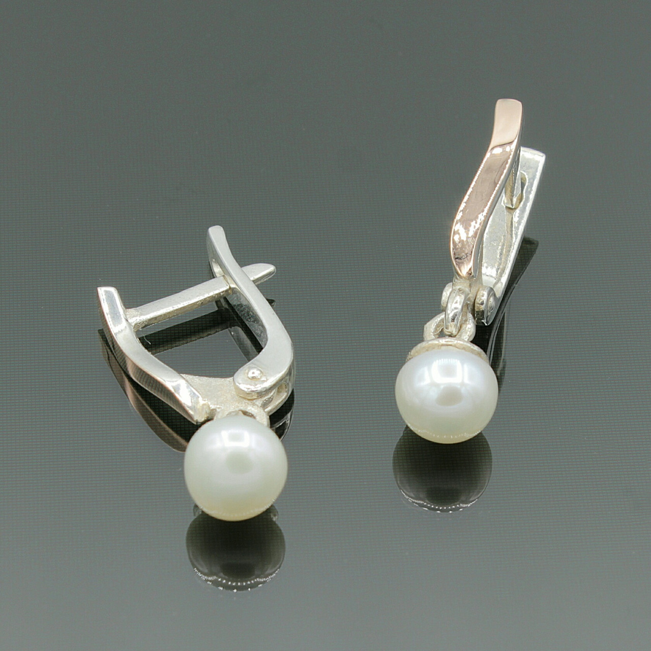 Срібні сережки Тандем з золотими вставками та перлами, фото 1