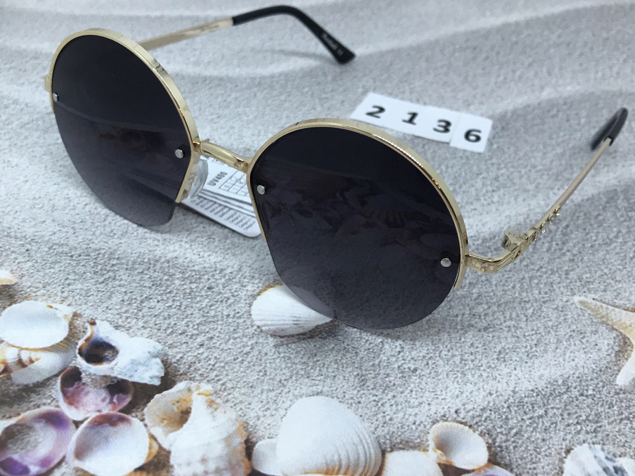 Солнцезащитные очки с черными линзами в ободке полукругом - фото 6 - id-p919461044