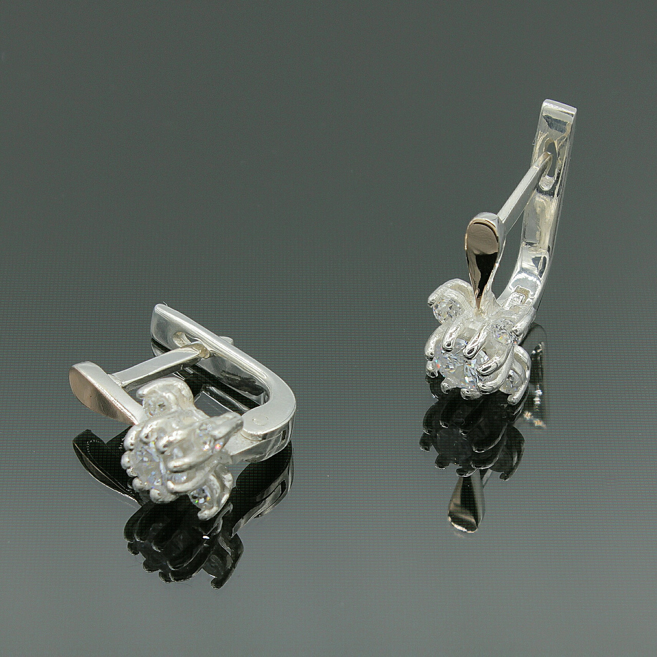 Срібні сережки Орхідея з золотими вставками, фото 1