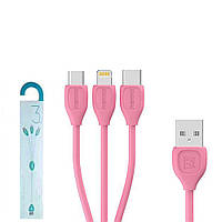 USB кабель Remax Lesu 3 in 1 RC-050th Lightning & Micro USB & Type-C 1m Pink