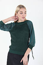Блузка жіноча колір зелений з шифоновою рукавом