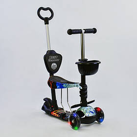 Самокат-біговел 5в1 Best Scooter 21500 з батьківською ручкою та сидінням, підсвітка коліс