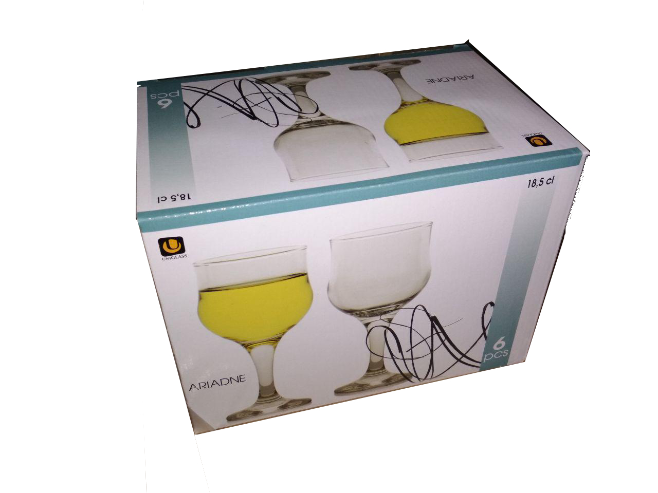 Набір келихів для вина 185 мл 6 шт скляних в формі тюльпан UniGlass Ariadne