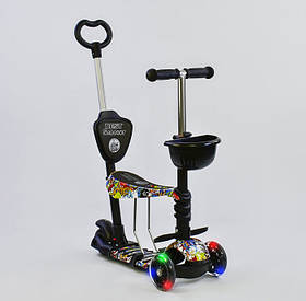 Самокат-біговел 5в1 Best Scooter 34760 з батьківською ручкою та сидінням, підсвітка коліс
