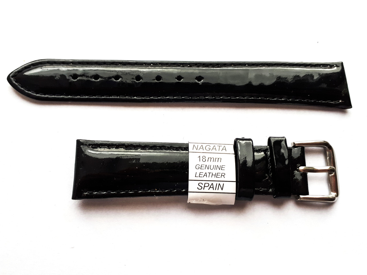 Ремінець "Nagata" 18 mm чорний лаковий, фото 1