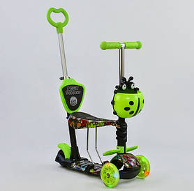 Самокат-біговел 5в1 Best Scooter 55940 з батьківською ручкою та сидінням, підсвітка коліс