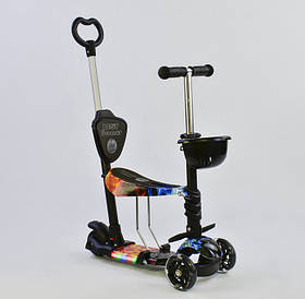 Самокат-біговел 5в1 Best Scooter 57030 з батьківською ручкою та сидінням, підсвітка коліс і платформи
