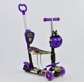 Самокат-біговел 5в1 Best Scooter 58040 з батьківською ручкою та сидінням, підсвітка коліс і платформи