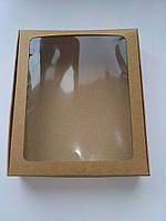 Коробка для макаронс , эклеров, пряников "Крафт" с окном, 240*200*50 мм.
