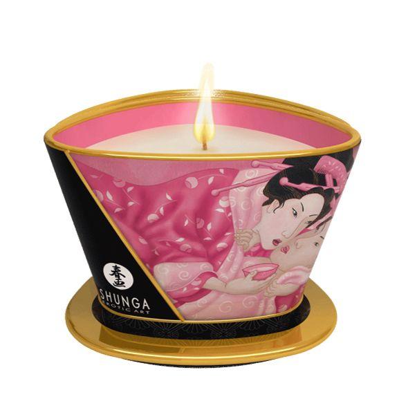 Масажна свічка з ароматом пелюсток троянд Shunga MASSAGE CANDLE — Rose Petals, 170 мл.