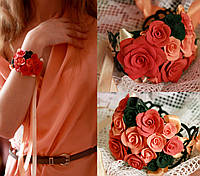 Браслет на руку для дівчини з квітами "Коралово-чорні троянди"