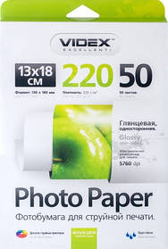 Videx Фотопапір HG13/18 220/50 глянсова 50 аркушів