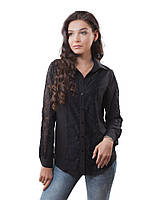 Жіноча чорна блузка сорочка з мереживом