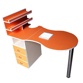 Манікюрний стіл з витяжкою, помаранчевий стіл для манікюру з ящиками і поличкою для лаків