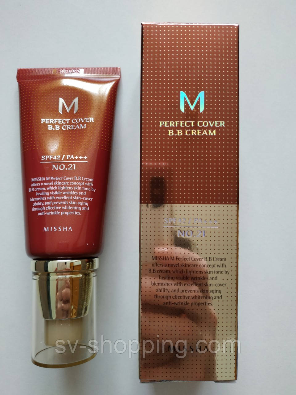 ВВ-крем номер 1 MISSHA M Perfect Cover BB Cream з дозатором (SPF42/PA+++) 50ml #21 Light Beige