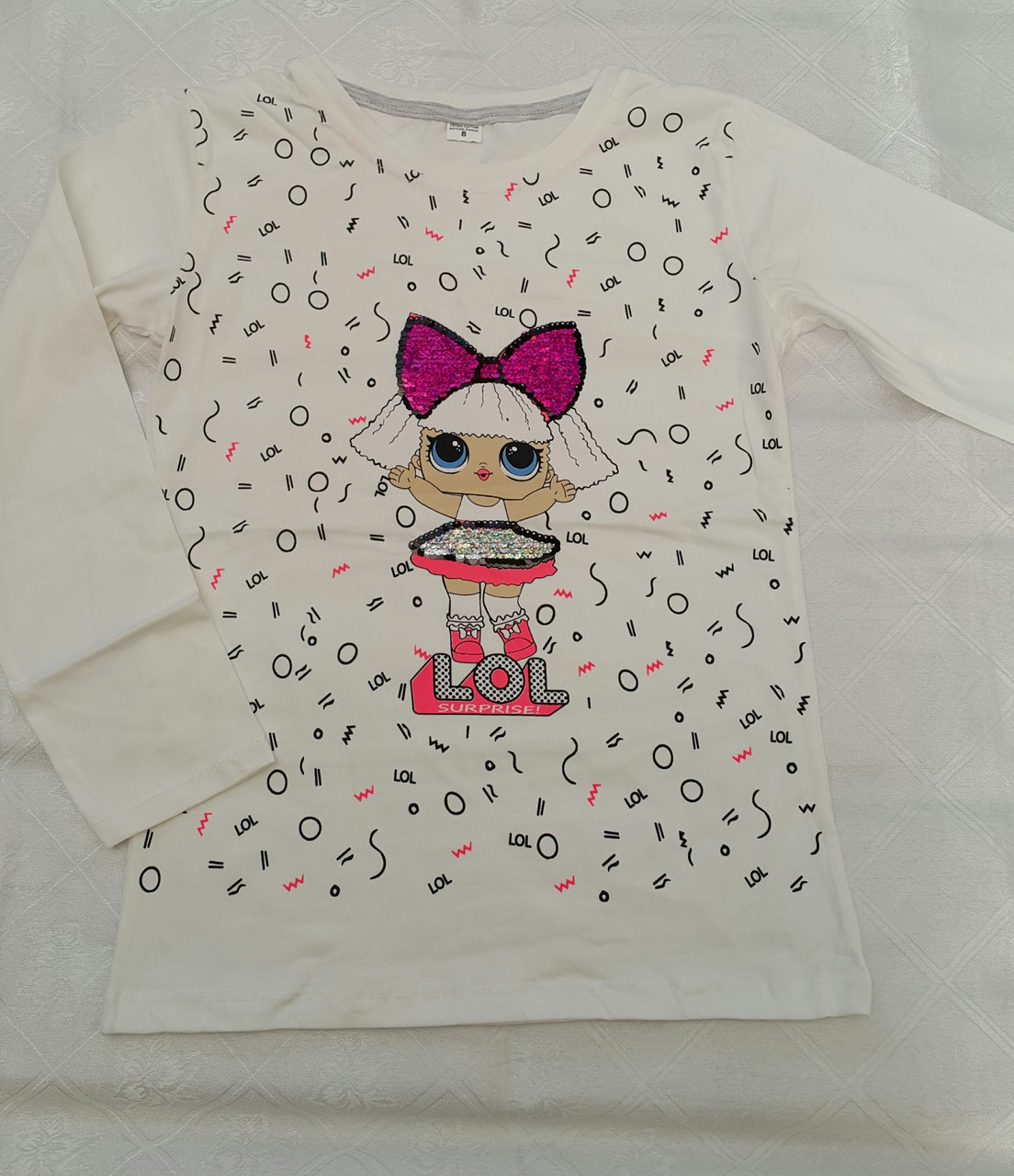 Білий реглан з лялькою LOL для дівчаток 104,110,116,122,128 зросту, фото 1