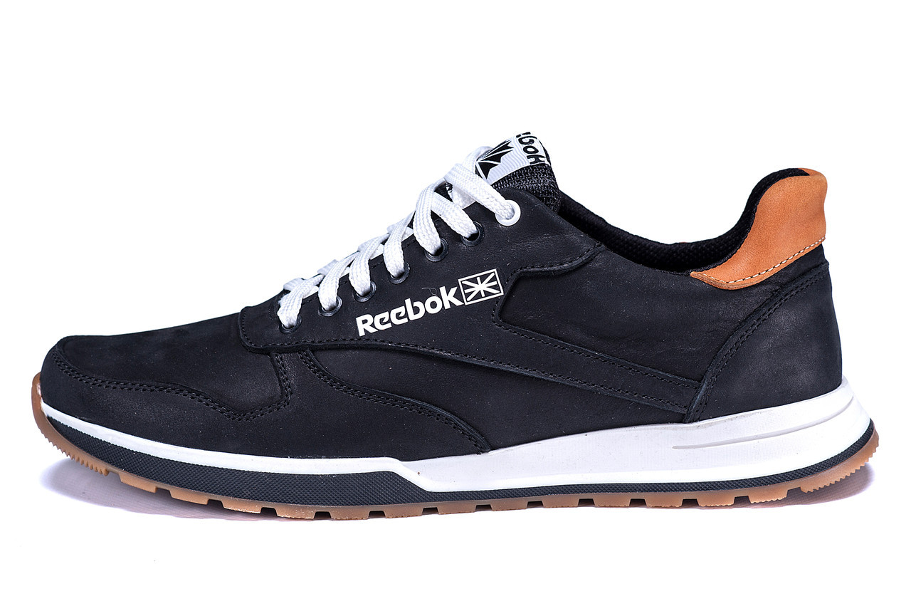 Мужские кожаные кроссовки Reebok Classic black черные - фото 1 - id-p920248282