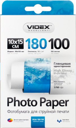 Videx Фотопапір HGA6 180/100 глянсова 100 аркушів