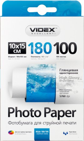 Videx Фотопапір HGA6 180/100 глянсовий 100 аркушів