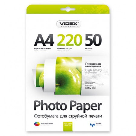 Videx Фотопапір HGA4 220/50 глянсова 50 аркушів