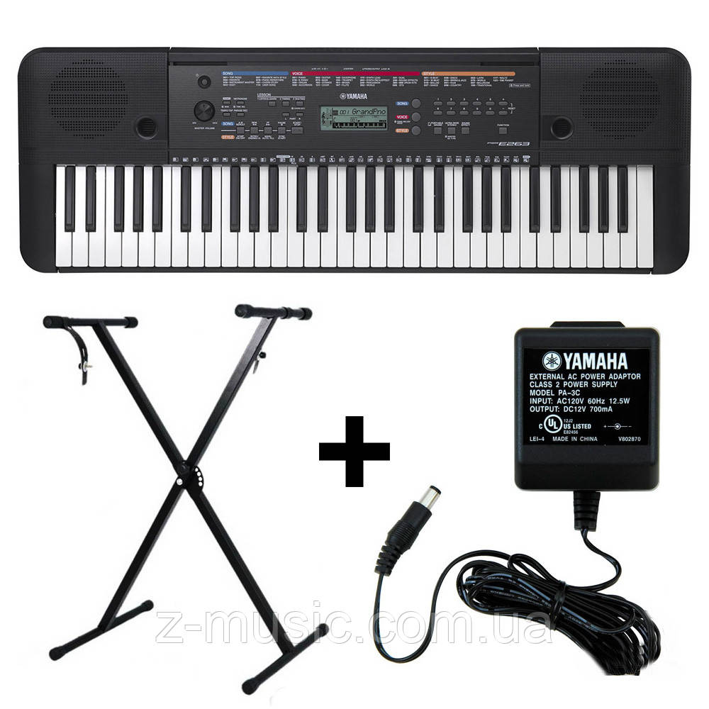 Синтезатор Yamaha PSR-E263 (стійка, блок живлення, пюпітр), фото 1