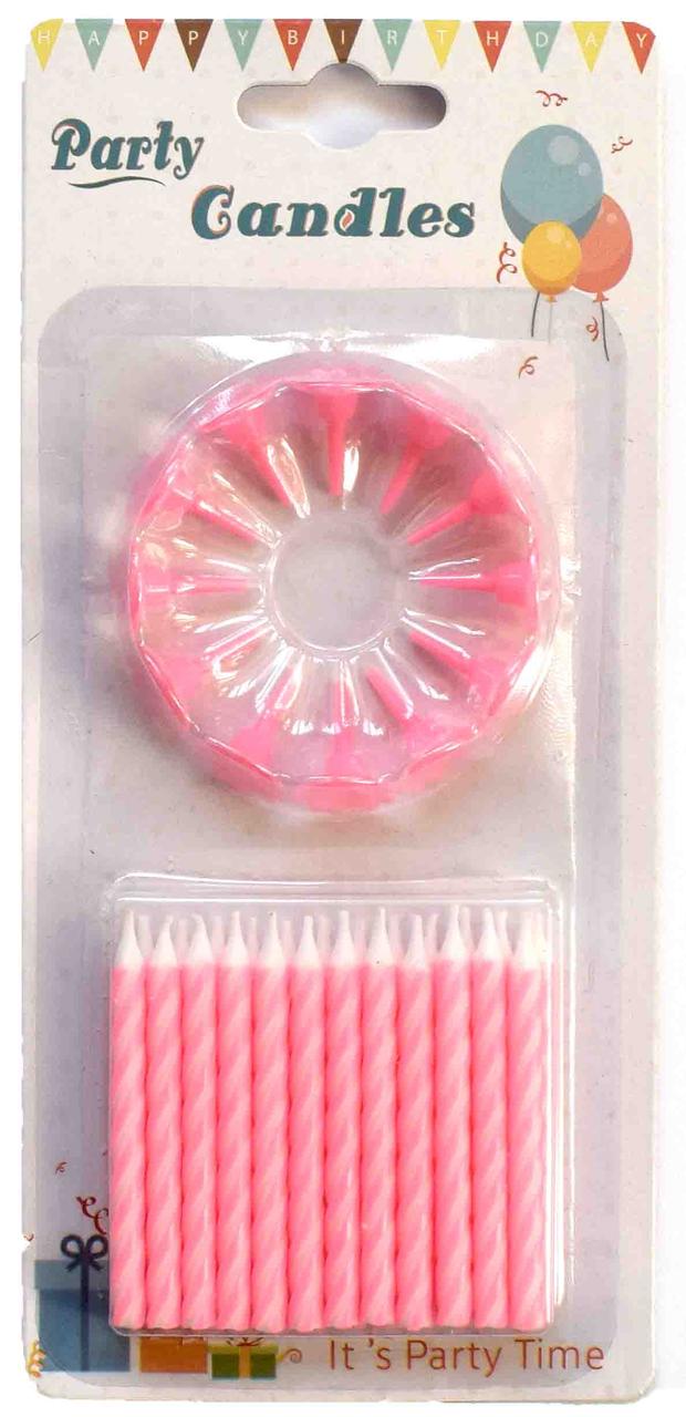 Свічки для торта E-24-4. Цвет:Розовый. У наборі: 24 шт.