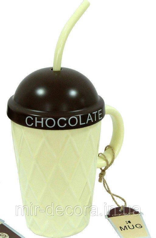 Керамічевий кухоль Ice-cream з кришкою і трубочкою, фото 1