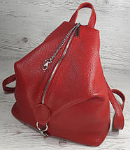 299-1 Натуральна шкіра Червоний міський шкіряний рюкзак жіночий із натуральної шкіри Карабін антизлодій, фото 2