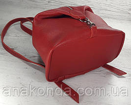 299-1 Натуральна шкіра Червоний міський шкіряний рюкзак жіночий із натуральної шкіри Карабін антизлодій, фото 5