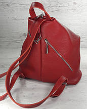 299-1 Натуральна шкіра Червоний міський шкіряний рюкзак жіночий із натуральної шкіри Карабін антизлодій, фото 3
