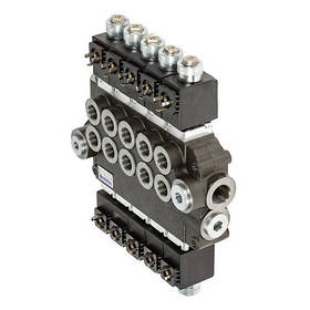 Розподільник моноблоковий Z80 — 5 секцій із запобіжним клапаном (електрогенне керування) — 12V DC