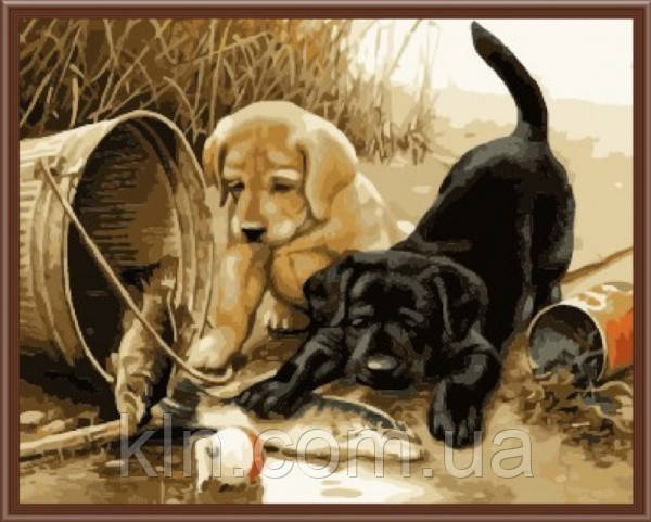 Картина за номерами Menglei Цуценята на риболовлі MG280 40 х 50 см, фото 1