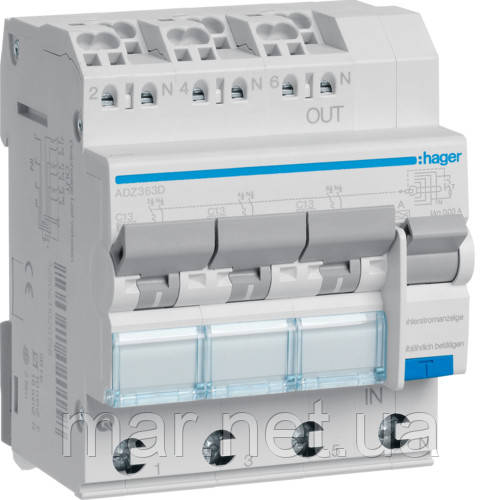 Диференційний автоматичний вимикач 3x (1P + N) 6kA C-13A 30mA тип-А QuickConnect