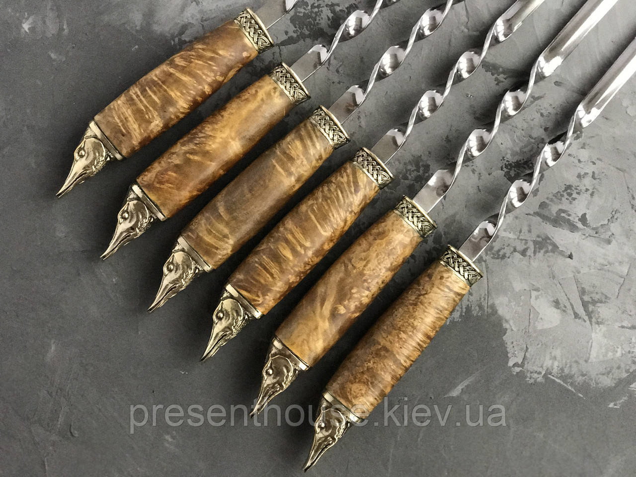 Набір шампурів ручної роботи "Щуки" в шкіряному сагайдаку, фото 1