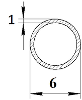 Труба алюмінієва кругла 6х1 мм, довжина виробу 6м, різка кратно 3м.