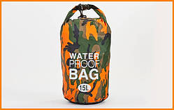 Водонепроникний гермомішок із плечовим ременем Waterproof Bag 15 л камуфляж