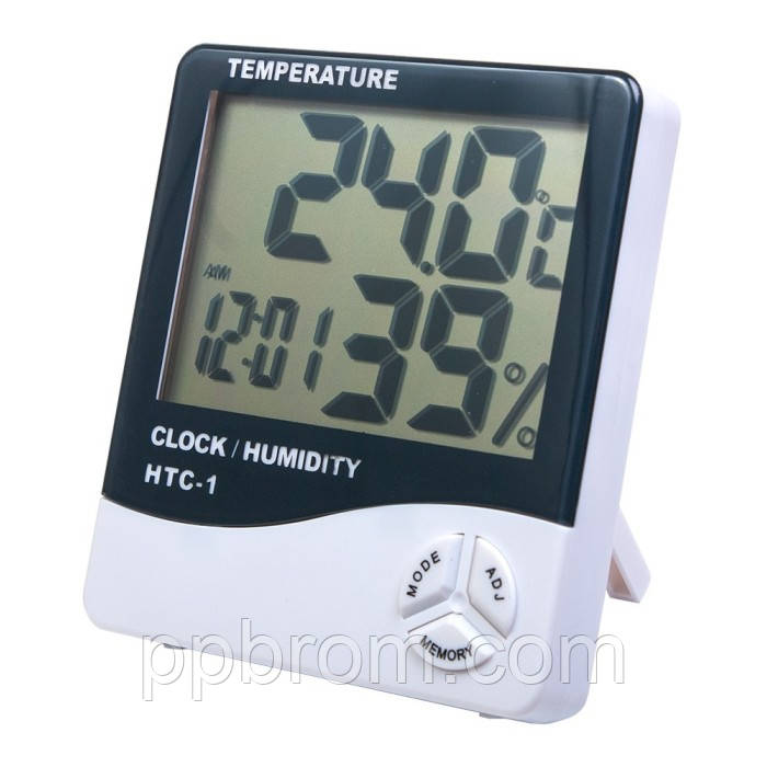 Вимірювач температури і вологості з годинником "HTC-1", фото 1