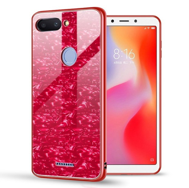 TPU+Glass чохол для Xiaomi Redmi 6 Мармур (Червоний)