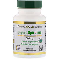 Органическая спирулина сертифицированная 500 мг 60 таб California Gold Nutrition USA