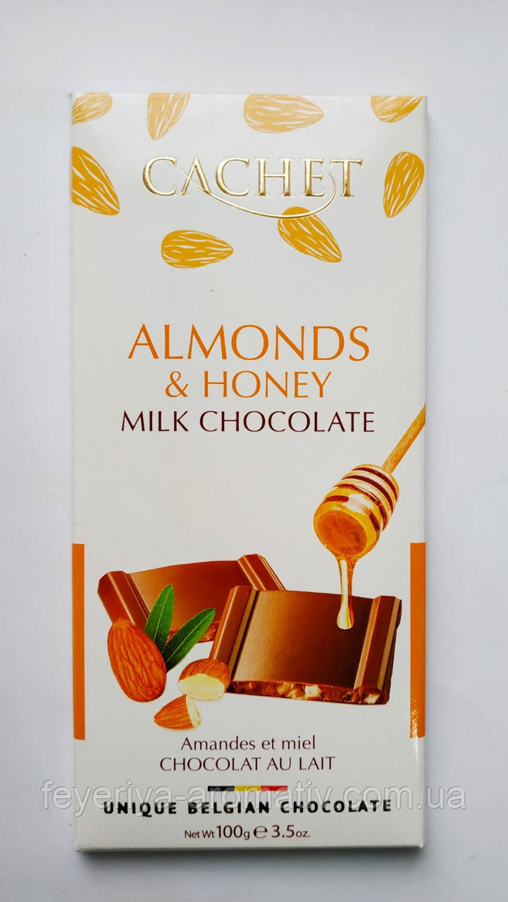 Бельгійський молочний шоколад з медом та мигдалем Cachet Almond&Honey 100гр (Бельгія)