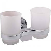 Двойной стакан в ванную комнату с держателем для зубных щеток и пасты Potato P2908 хром
