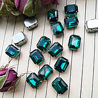 Стрази в цапах, прямокутник 8*10 мм, колір Green Zircon