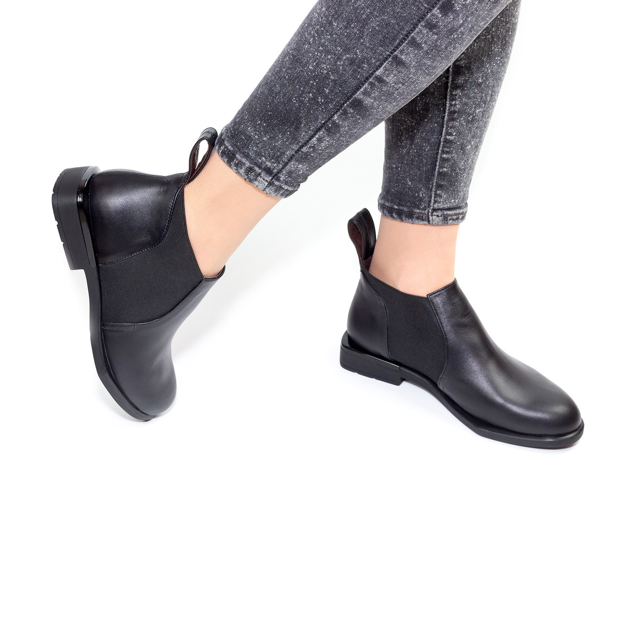 Ботинки женские Челси 39 размер Woman's heel черные из натуральной кожи на квадратном каблуке - фото 4 - id-p921265356